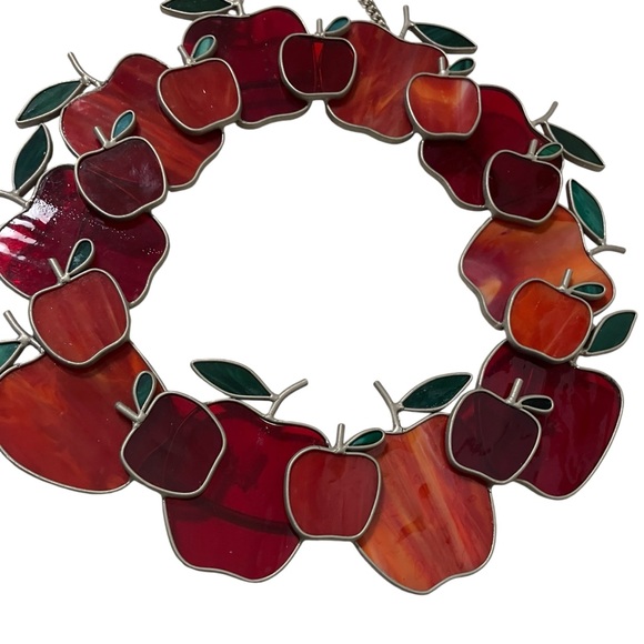 Vintage 90s Stained Glass Style Apple Wreath Window Hanging Suncatcher - Picture 4 of 9
